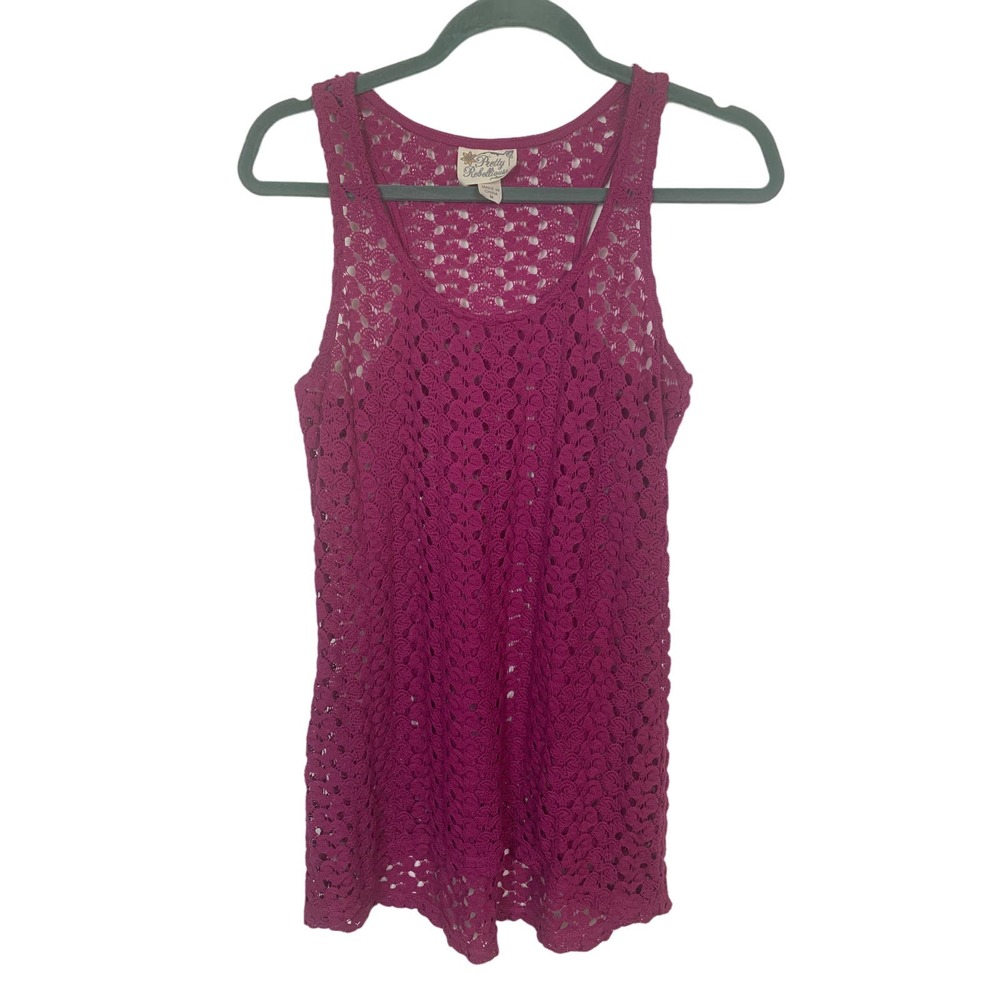 Pretty Rebellious Purple Crochet Tank Top, Size M